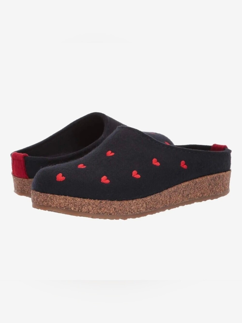 Haflinger, Cuoricini Wool Felt Clog , Navy/Hearts, Size 42, MSRP $160